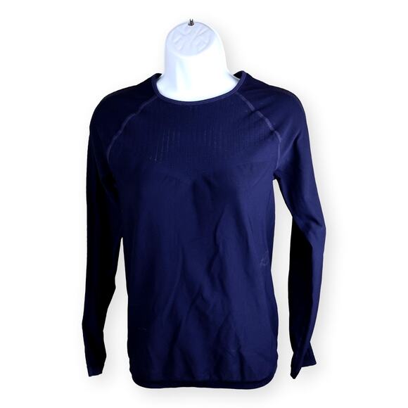 Fabletics Sync Seamless Deep Blue Long Sleeve Knit Performance Top M - Picture 1 of 6
